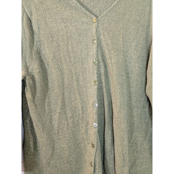 EILEEN FISHER Woman 2X Oversized Knit Cardigan Sweater Olive Green Linen Luxury - Picture 2 of 10